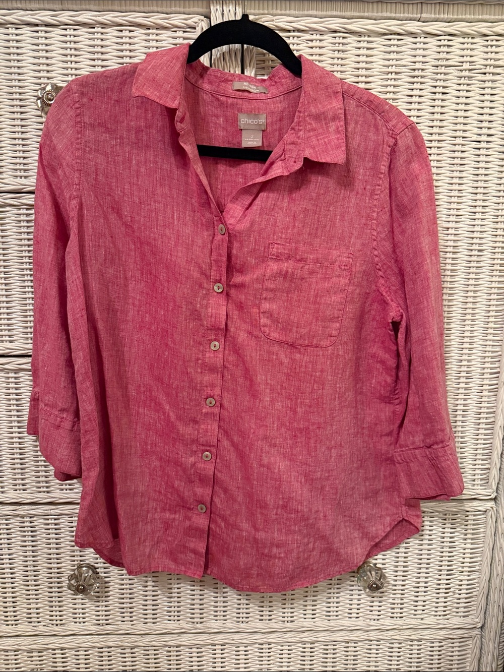 Chico's Raspberry Pink Linen-Blend Button Down Shirt